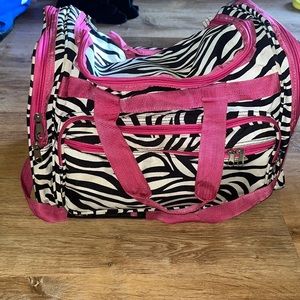 Pink zebra carry on duffel bag
